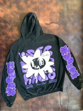 Loiter Fleur Inner Peace Utopia Men’s Hoodie Sweatshirt EUC Blk/Purp/Wht/XL
